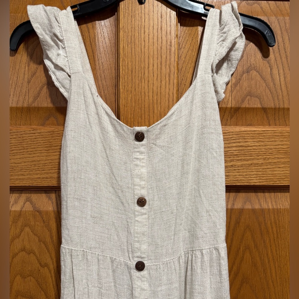 Monteau Linen Button-Front Midi Sundress with Flutter Straps - Picture 2 of 6
